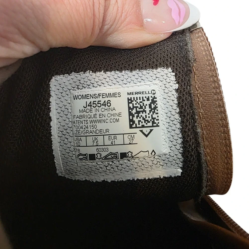 Merrell J45546 Womens 10 Waterproof Leather Ankle Boots Brown Block Heel